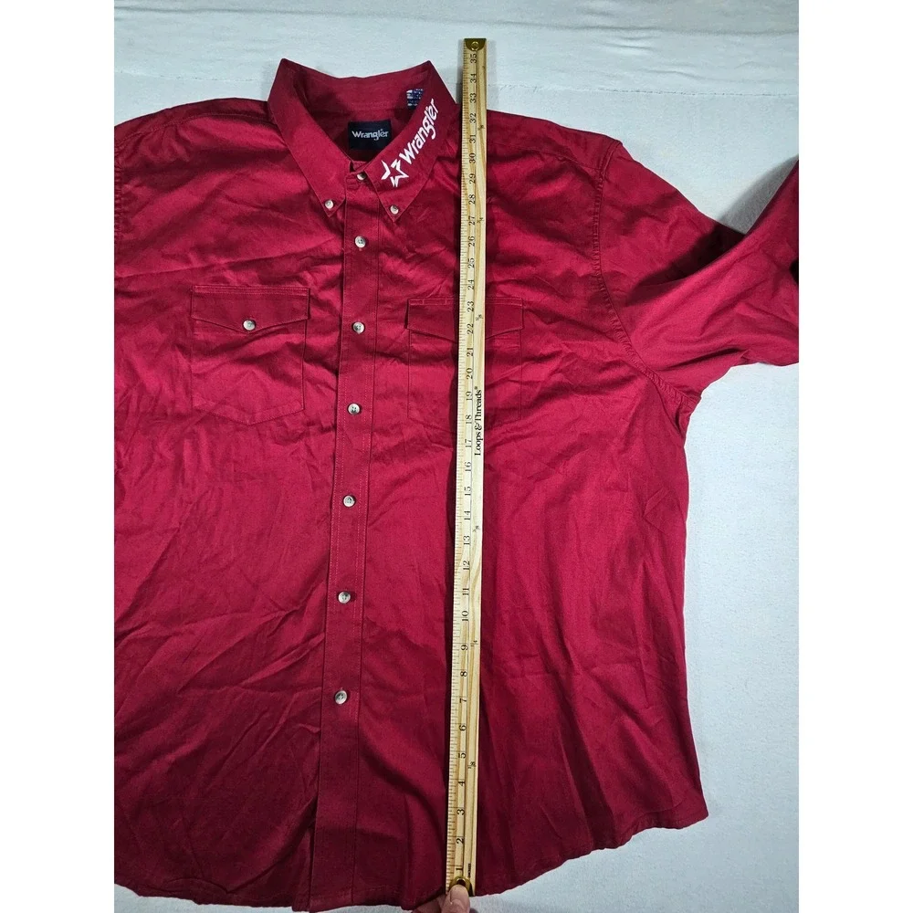 Wrangler Mens 3X Red Western Button Down Shirt Embroidered Logo 10MP3522R Cotton